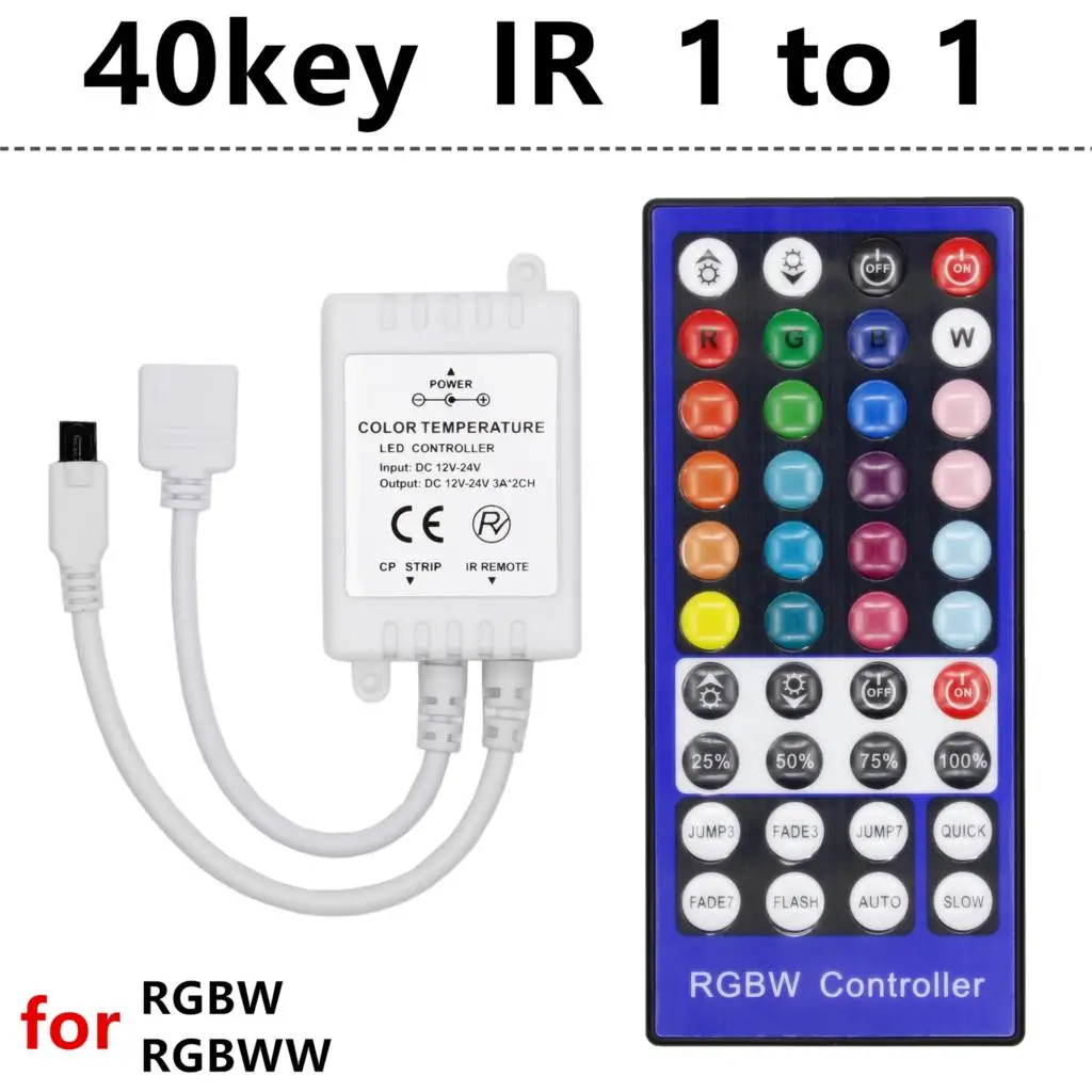 Светильник s 4 Каналы DC 12 V-24 V RGBW светодиодный Управление; диммер 40Key 5Pins ИК-пульт дистанционного управления Управление для SMD 5050 RGBW/RGBWW Светодиодные ленты светильник
