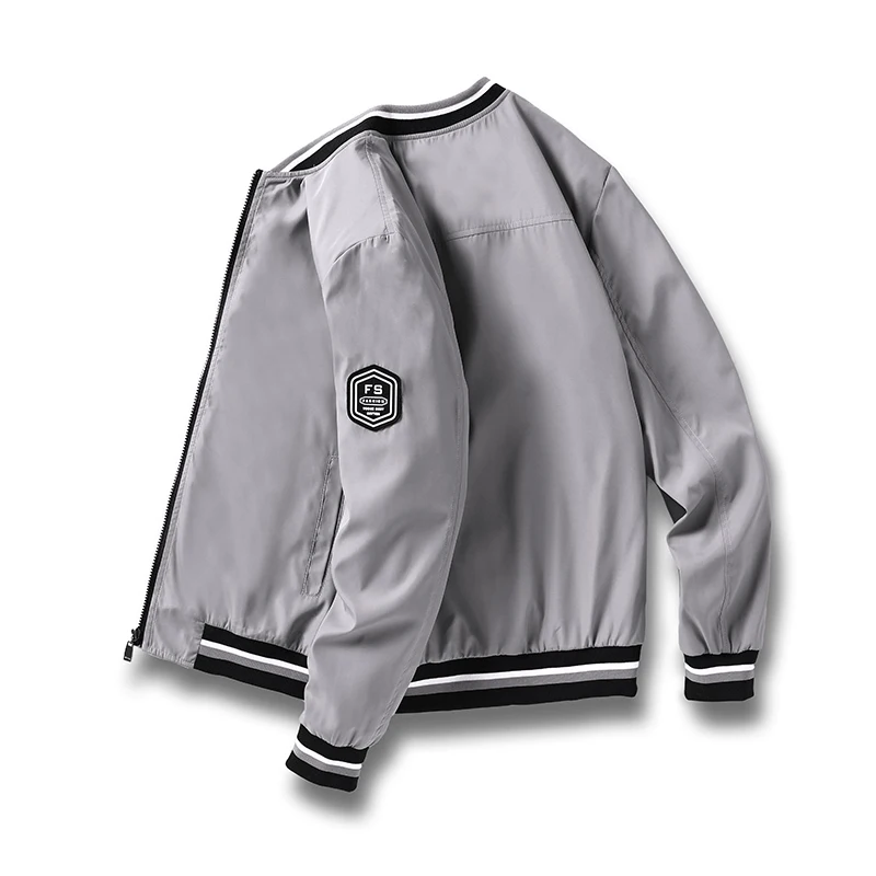 

Bomber Jacket Men Solid Fashion Casual Mens Windbreaker Jacket Zipper Black Grey Blue Coats Male Outerwear Jaqueta Masculina 4XL