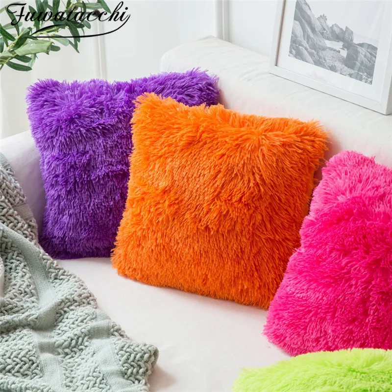 Плюшевые одноцветные наволочки Fuwatacchi Цветные Короткие шерстяные на диван