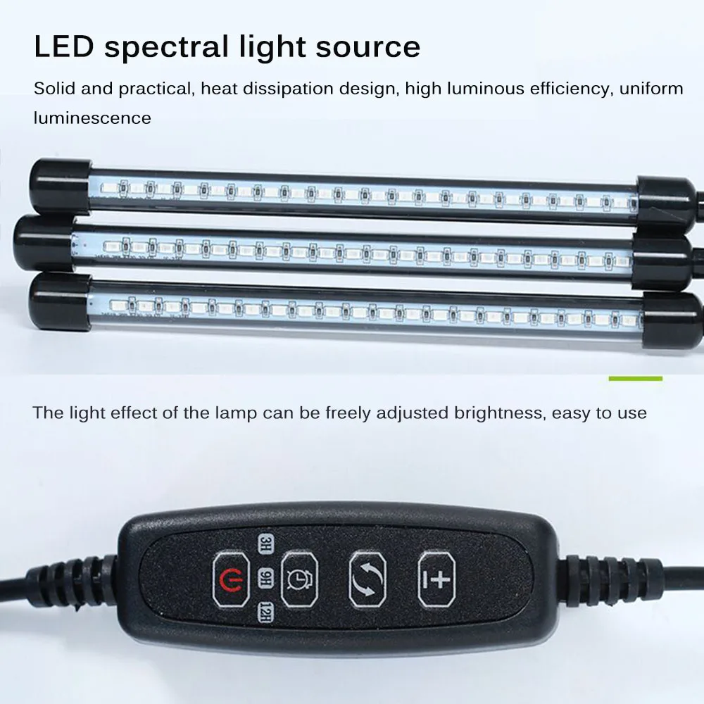 

3 In 1 30w Plant Growth Lamp USB Dimming Timing Led Light for Sowing Growing Flowering Fruiting Bendable Dimmable PracticalBlack