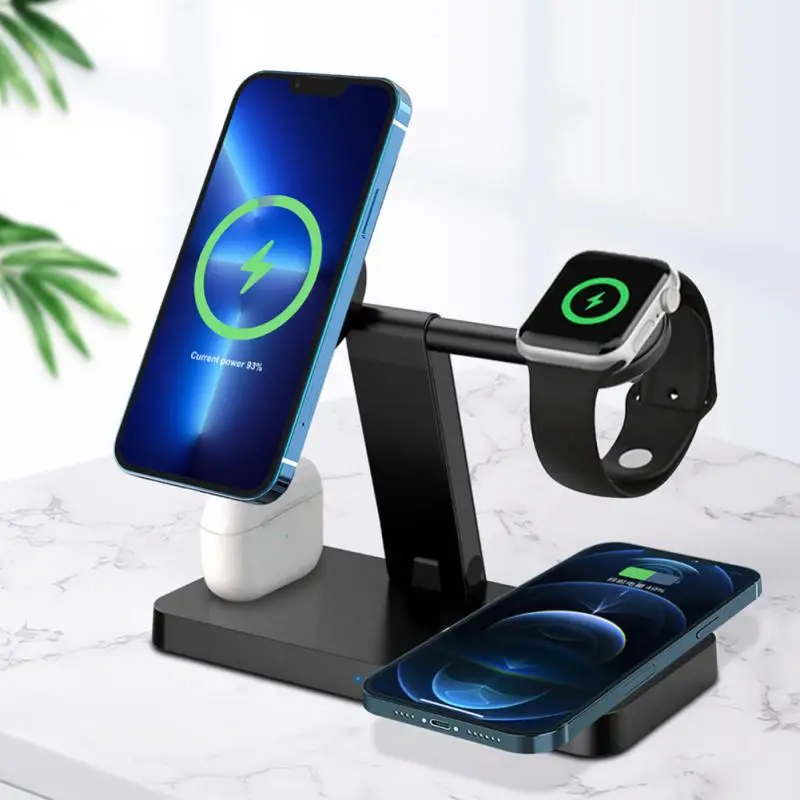 

15W Qi Fast Wireless Charger Stand For IPhone 13 12 X 8 Apple Watch 4 In 1 Foldable Charging Dock Station For Airpods Pro IWatch
