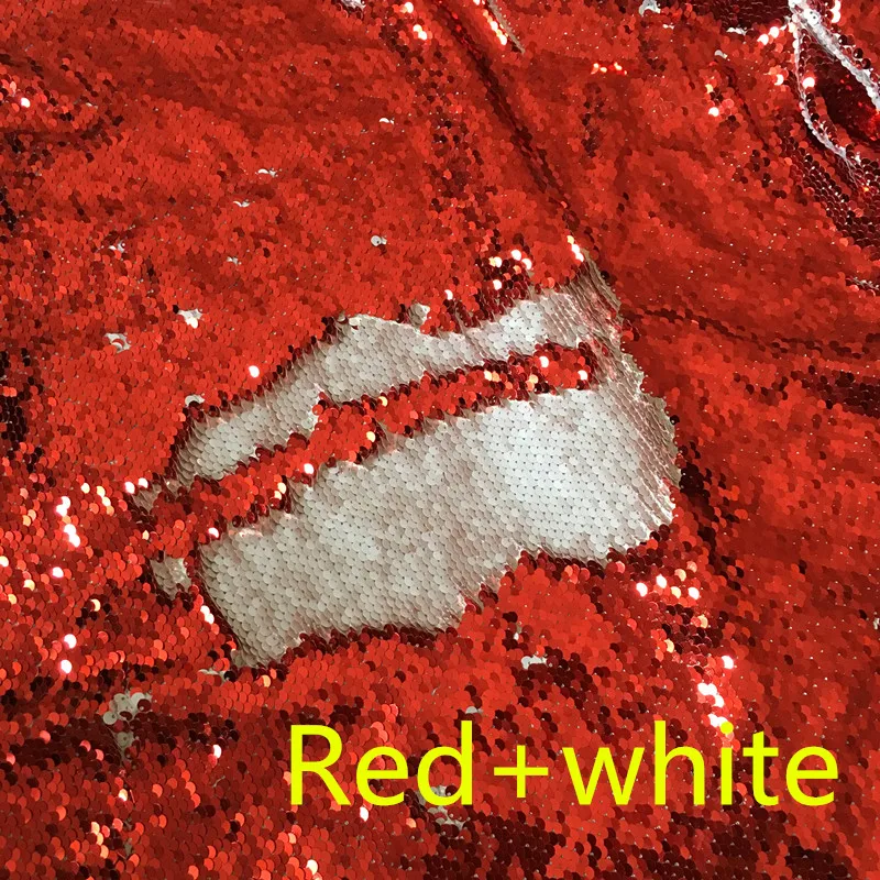 Red white 130 см x 50 см Реверсивный Русалка рыбья чешуя блесток ткань зеленый/розовое золото блесток ткань с пайетками для платьев/бикини/наволочки - Цвет: Red white