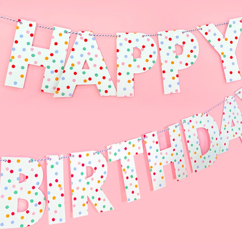 

Colorful Dots HAPPY BIRTHDAY Banner Pastel Garland Bunting Boy Girl Baby Shower 1st Birthday Pastel Party Decoration Supplies