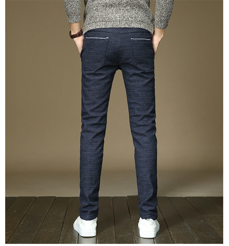 Mens Winter Fleece Warm Pants Men Korean Casual Slacks Slim Warm Thick Pants for Men Fashion Black Gray Blue Trousers Male,688
