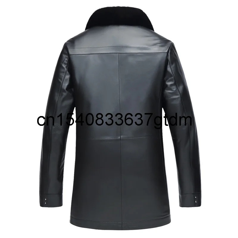 

Fat plus fat plus size fur one leather fur coat middle aged and old men's wool liner Lapel leather coat
