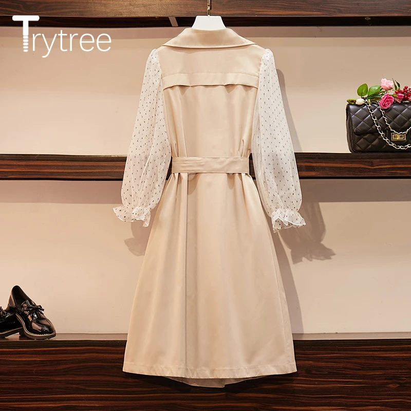 Осеннее женское повседневное пальто Trytree двубортный офисный Тренч в горошек с