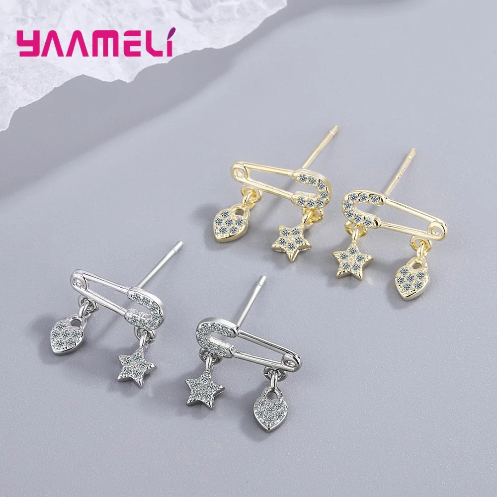

925 Sterling Silver Classic Star Statement Stud Earrings For Women Girls CZ Cubic Zirconia Trendy 2021 Fashion Jewelry
