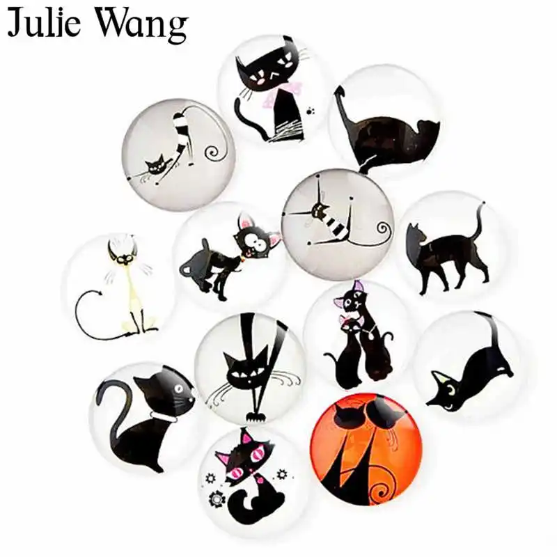 Julie Wang 8 30 мм стеклянные черные коты кабошоны круглые Фото Случайные Смешанные