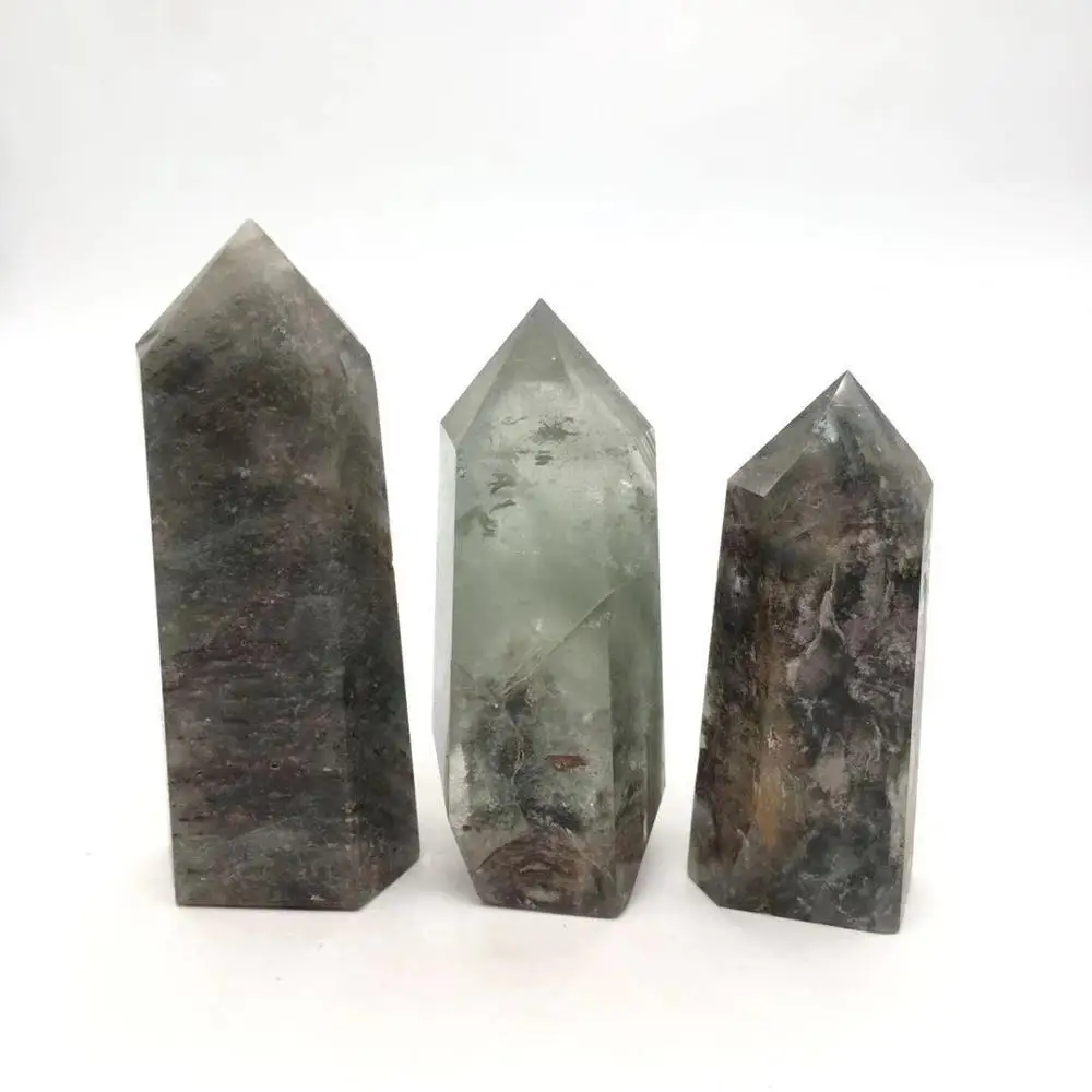 

Natural green ghost phantom wand points quartz crystals energy healing stones home decoration