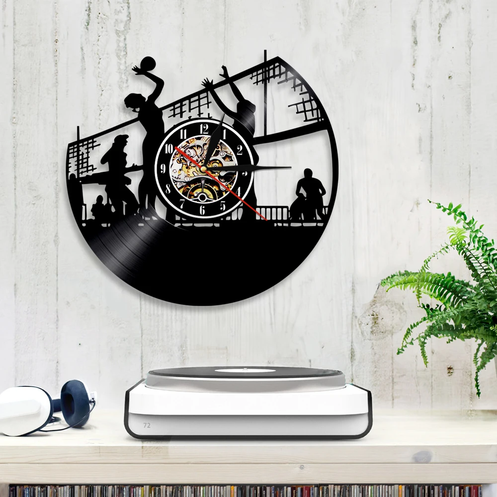 Настенные часы для волейбола настенные с виниловой пластиной пляжного и игроков