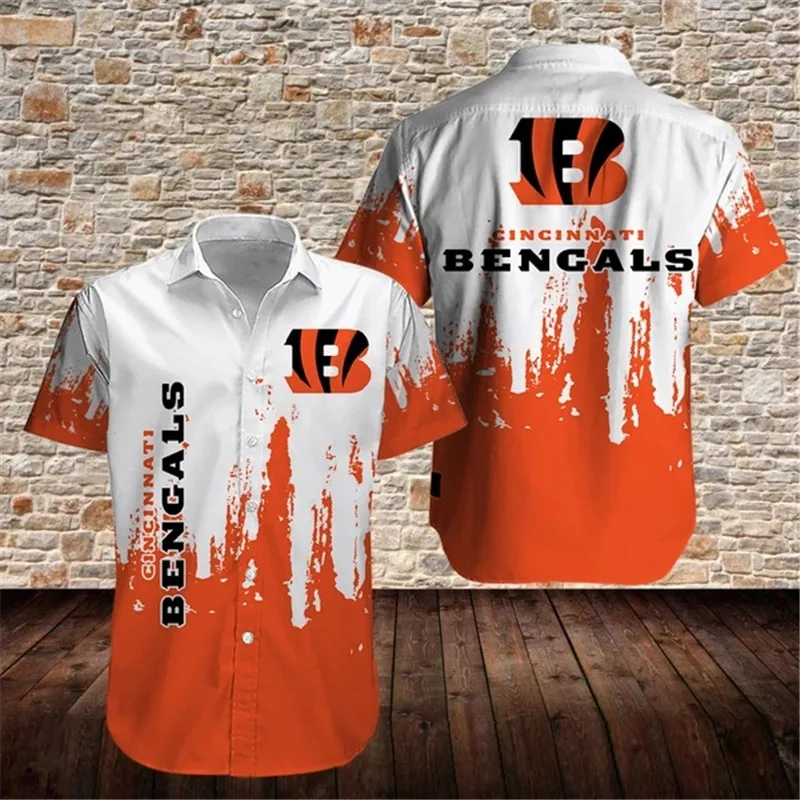 

Redcats Fashion men's Bengals Shirts Splash Ink Paint Graffiti Letter B Print men's 3D Hawaiian Shirt