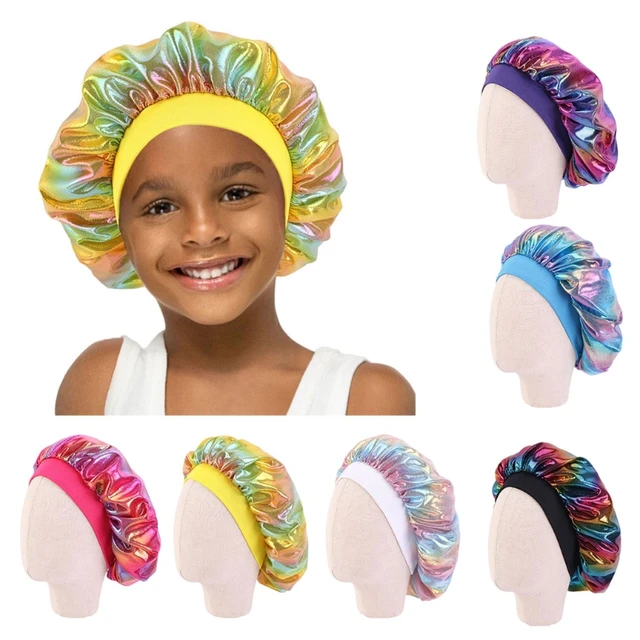 New Fashion Hair Bonnet Satin Silky Big Bonnet for Kids Hair Accessories Children Sleep Cap Headwrap Hat 1