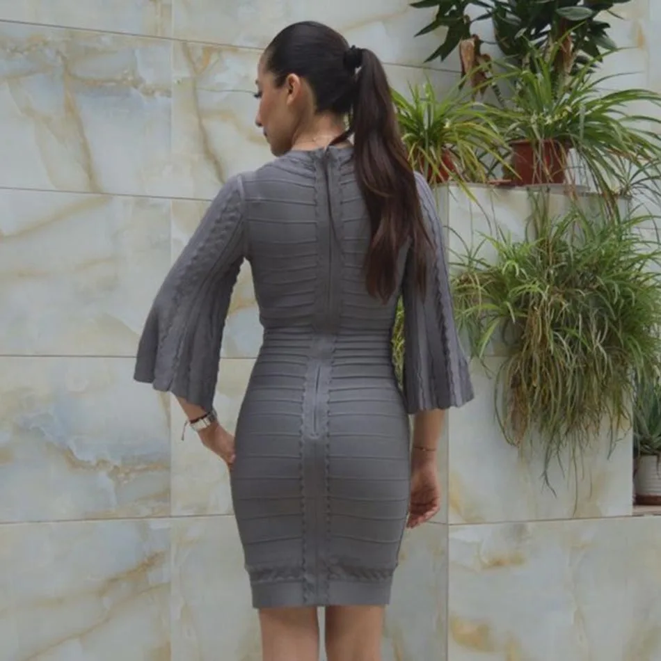 

2020 New Ladies Sexy Deep V-Neck Three-Season Sleeves Flared Sleeve Bandage Mini Dress Bodycon Club Party Dress