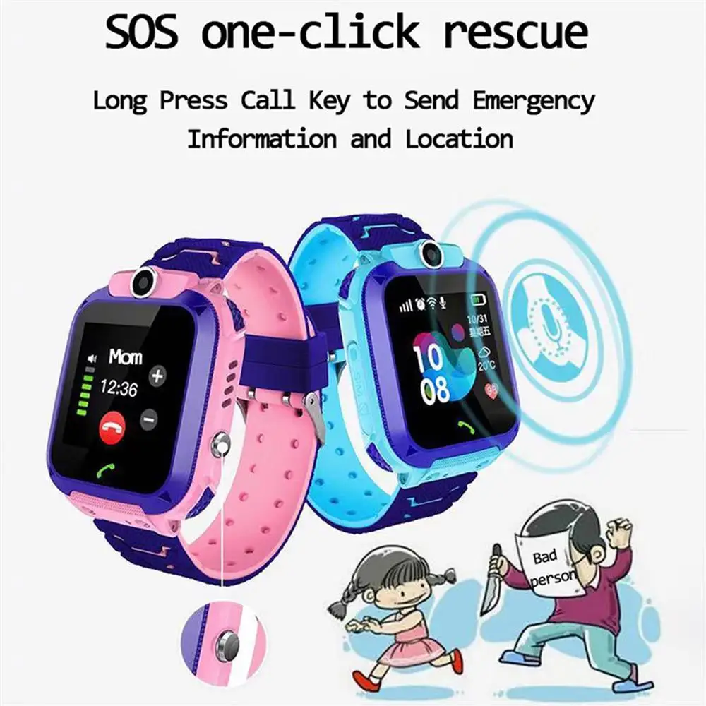 q12 childrens smart watch sos phone watch smartwatch for kids with sim card photo waterproof ip67 kids gift for ios android z5s free global shipping