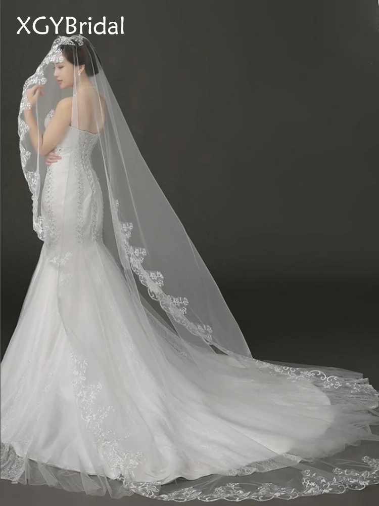 

New Appliqued Lace Edge Bridal Veils Fashion 1.5/3 Meters Pure Yarn Wedding Veil Ivory Wedding Accessories
