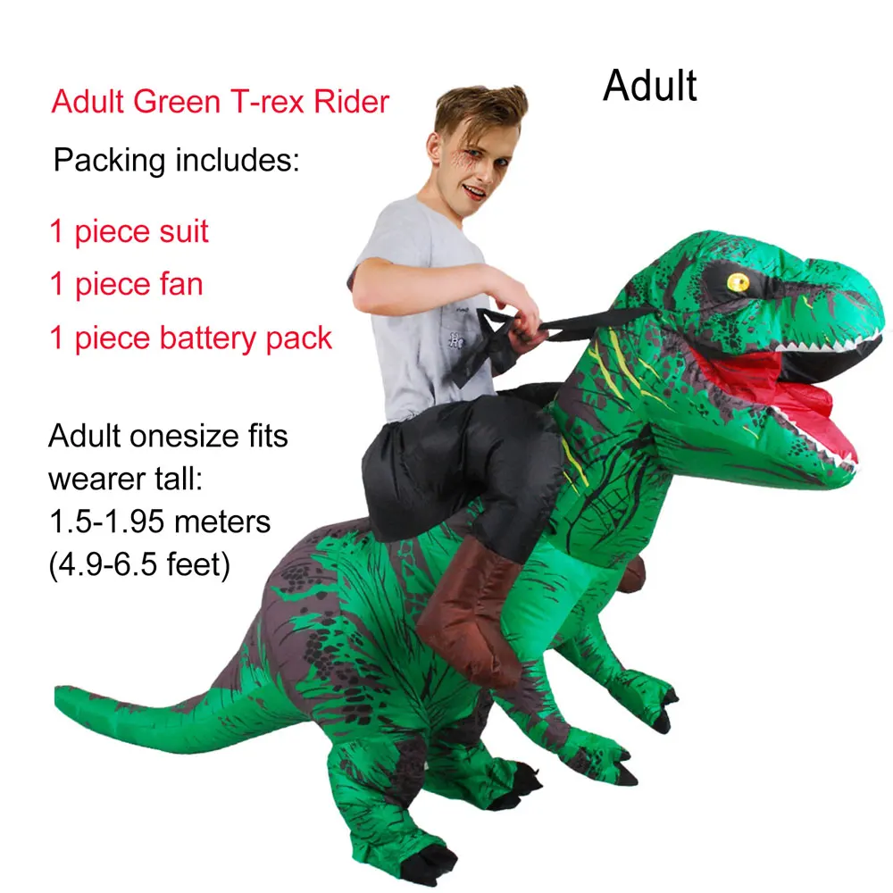 Adult Green Rider JYZCOS взрослый T REX надувной костюм динозавра Хэллоуин партии Косплей Костюм для женщин мужчин детей Карнавальный костюм - Цвет: Adult Green Rider
