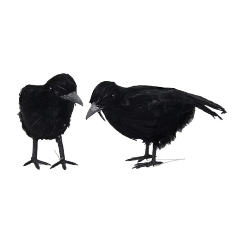 

Halloween Realistic Handmade Crow Prop Black Feathered Crow Fly and Stand Crows Ravens for Outdoors and Indoors Crow Decorations