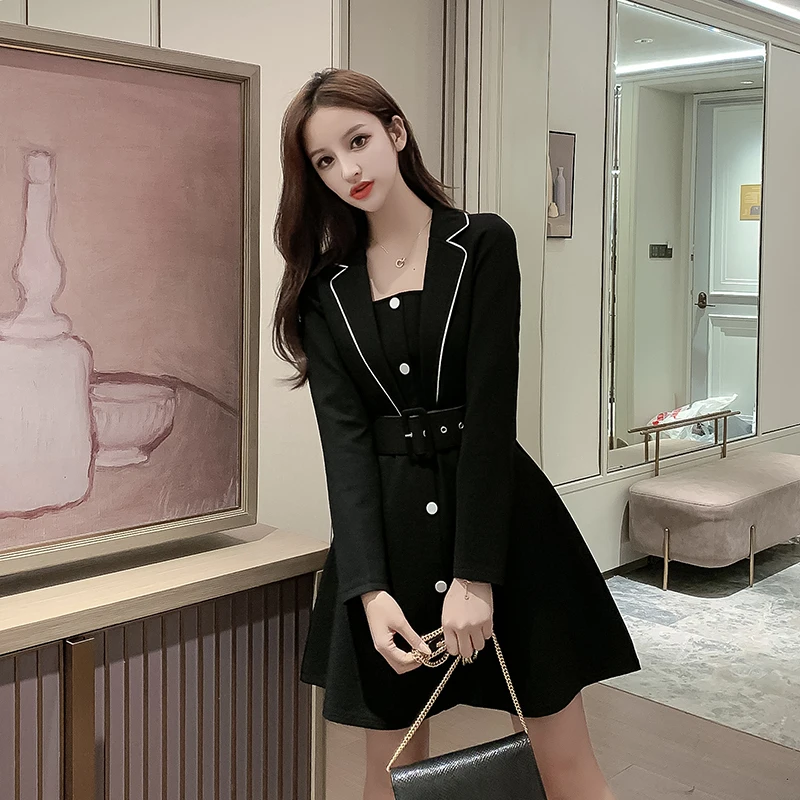 COIGARSAM лоскутное женское цельное платье корейское Новое весеннее двубортное с