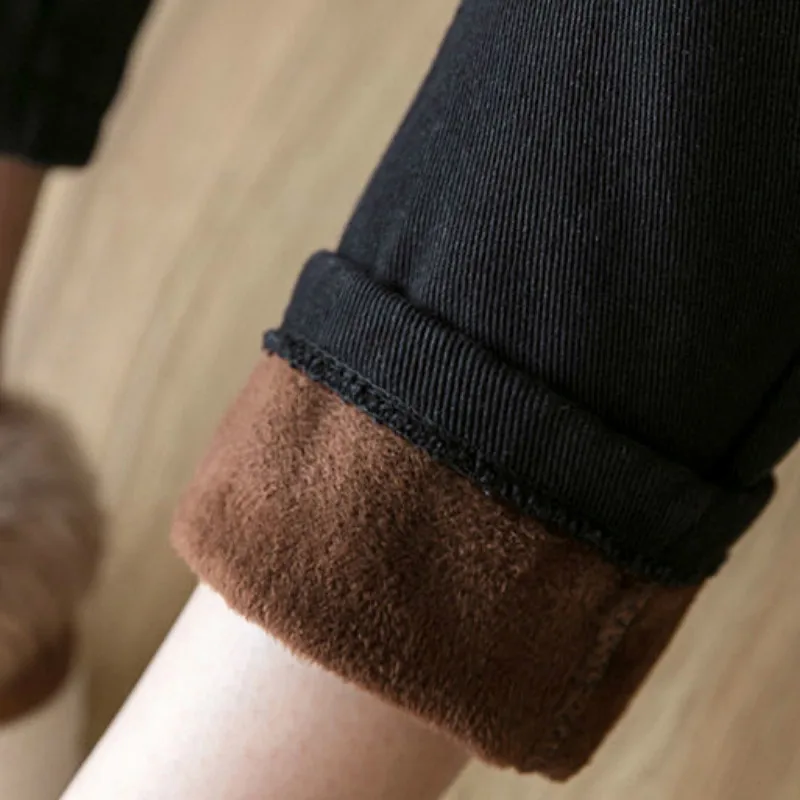 

Women Pants High Waist Thickening Winter Warm Trousers with Button Womens Newest Arrival Streetwear Black Sweatpants Apricot New