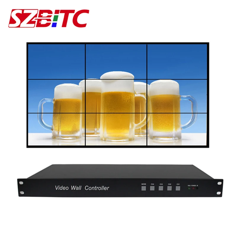 Настенный видеопроцессор SZBITC 3x3 HDMI сплиттер 1x9 вращение на 180 ° пульт