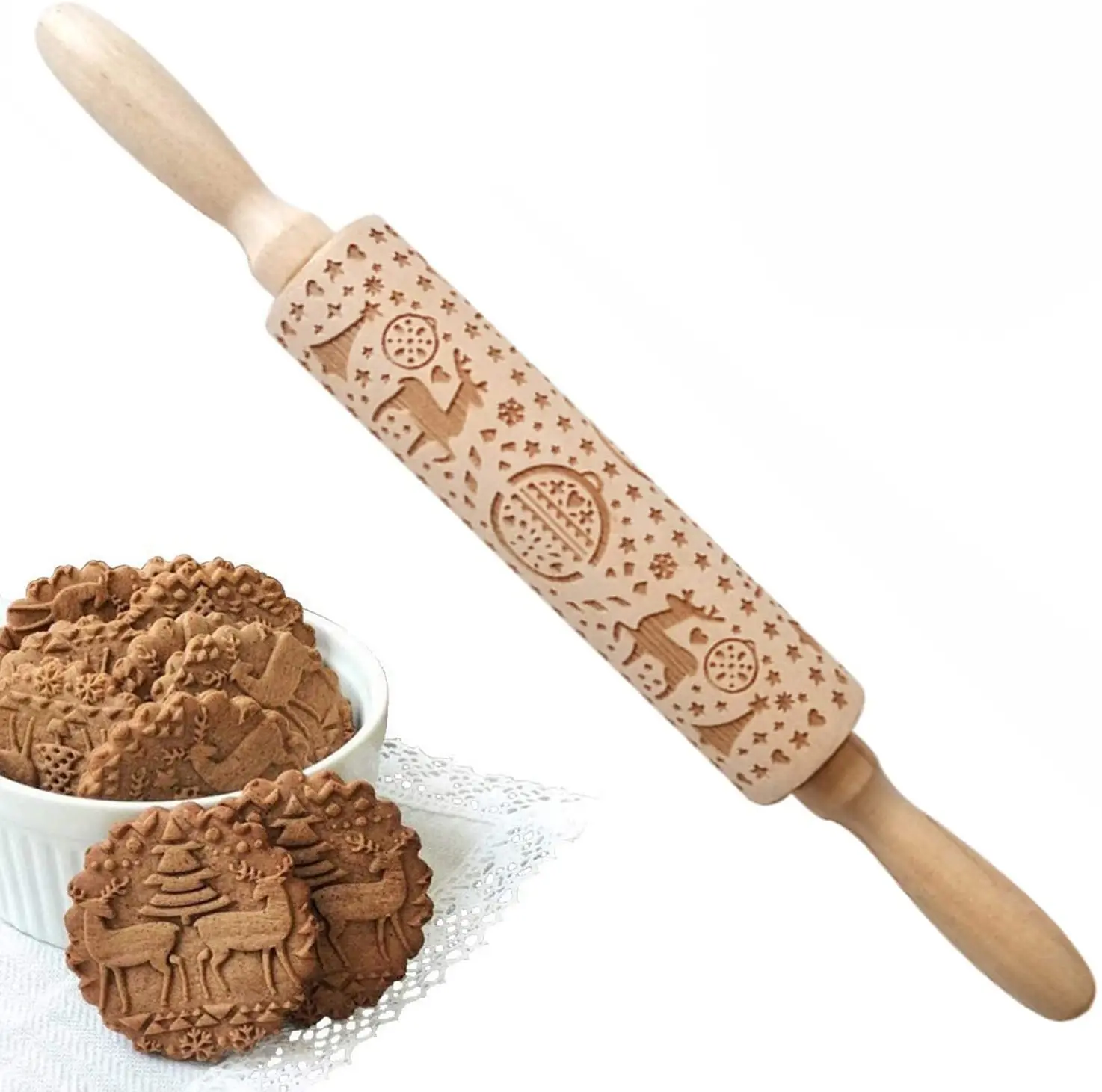 Christmas Embossed Rolling Pin Wood Embossed Rolling Pins Wooden Rolling Pins with Christmas Patterns