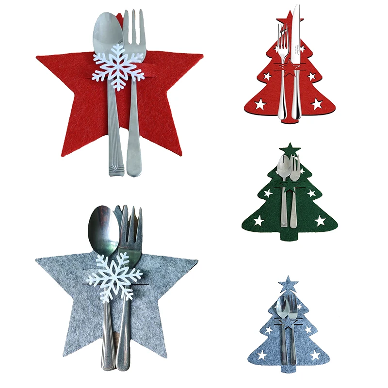 

4pcs New Cover Christmas Tree Shape Cutlery Knife And Fork Cover Home Decoration A Set Of Four Cutlery Bags Christmas Theme Bag