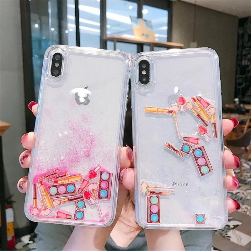 DISCASE - Case For iPhone 7 8 Plus X Xr Xs Max Dynamic Liquid Cases Cover 6 6s Hard PC Capinha Glitter Capa | Мобильные телефоны и