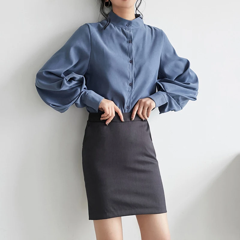 Женская винтажная блузка Sungtin с рукавами-фонариками Офисная шифоновая рубашка