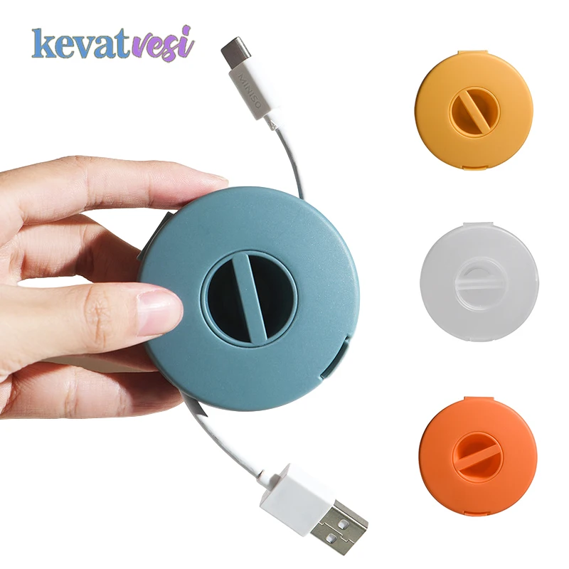 

Cable Container Round Wire Winder Box Portable Phone Data Cable Storage Box Case USB Charger Holder Wire Management Box
