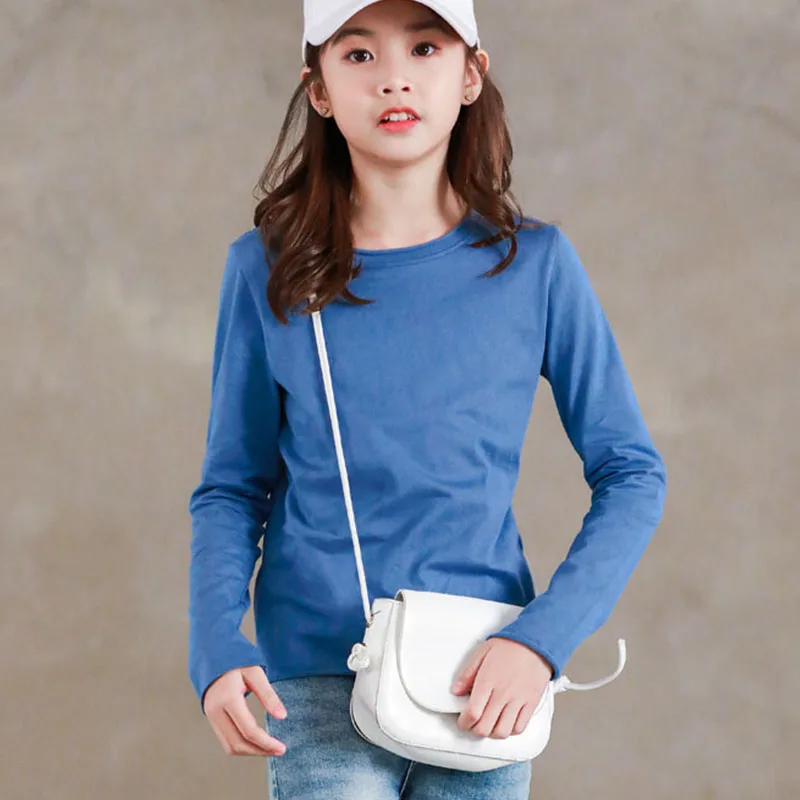 

LucaLucky 2021 Spring Girls Long Sleeve O-Neck T Shirts For Baby Big Boys Solid Cotton Tees Tops Kids Casual Pullovers Clothing