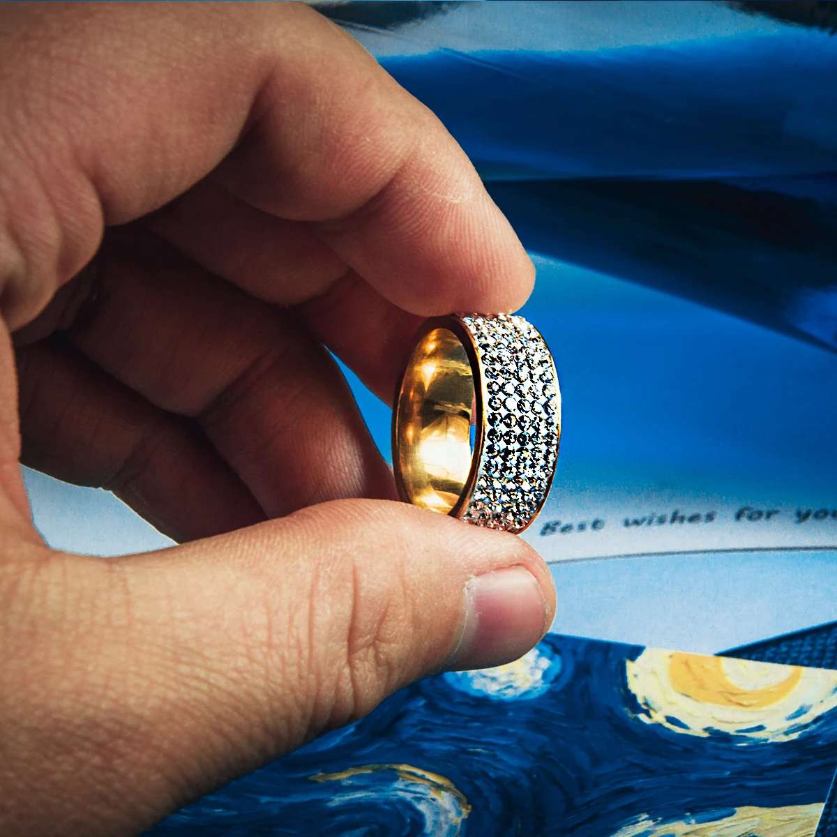 5 рядов хрустальные свадебные кольца для мужчин и женщин из нержавеющей стали