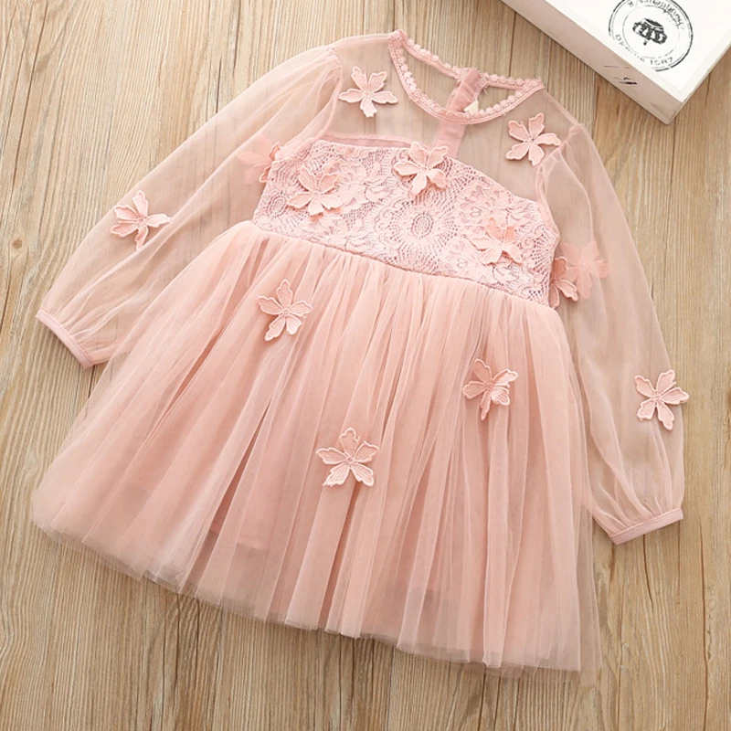 BT960-Pink Sodawn/ г.; модное осеннее новое платье для девочек; кружевная сетчатая одежда с длинными рукавами для девочек; платье принцессы для маленьких девочек; одежда для детей - Цвет: BT960-Pink