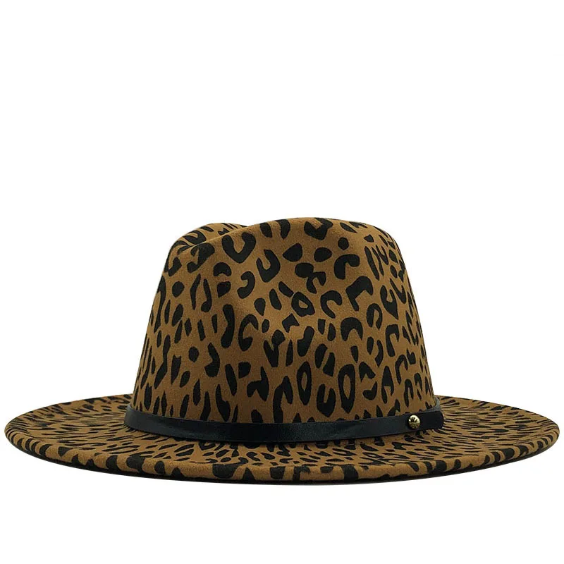 

2021 Wholesale High Qualiry Fedora Men Women Leopard Print Jazz Panama Flat Top Cowboy Church Party Elegant Fashionable Hat