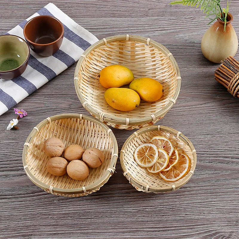

Bamboo compote storage basket tabletop fruit basket snack basket creativeBread Food Plate Fruit Cake Platter Dinner Serving Tray