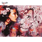 Набор для алмазной вышивки женщина и лев SenyuArt, картина 5D для вышивки крестиком, домашний декор сделай сам