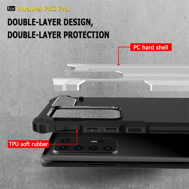 

Luxury Bumper Case for Huawei P40 Pro Armor Case for Huawei P40 Case P30 P20 P10 Lite Plus Pro PC Shockproof Silicone Case Cover