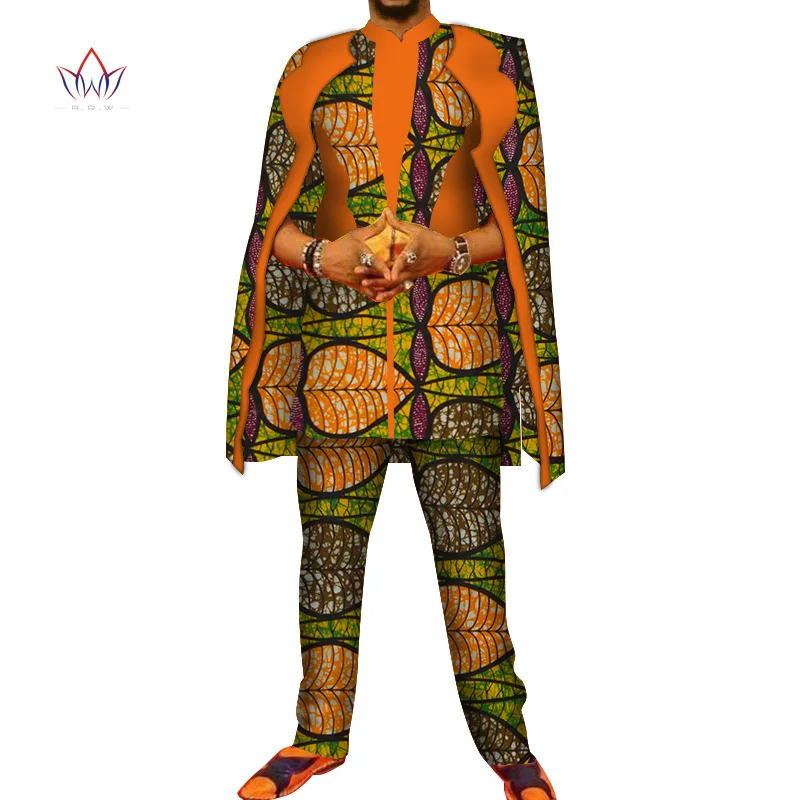 Африканский принт 3 шт. мужские комплекты Топ dashiki и брюки и халат набор Базен размера плюс традиционная африканская одежда 6XL WYN327 - Цвет: 14