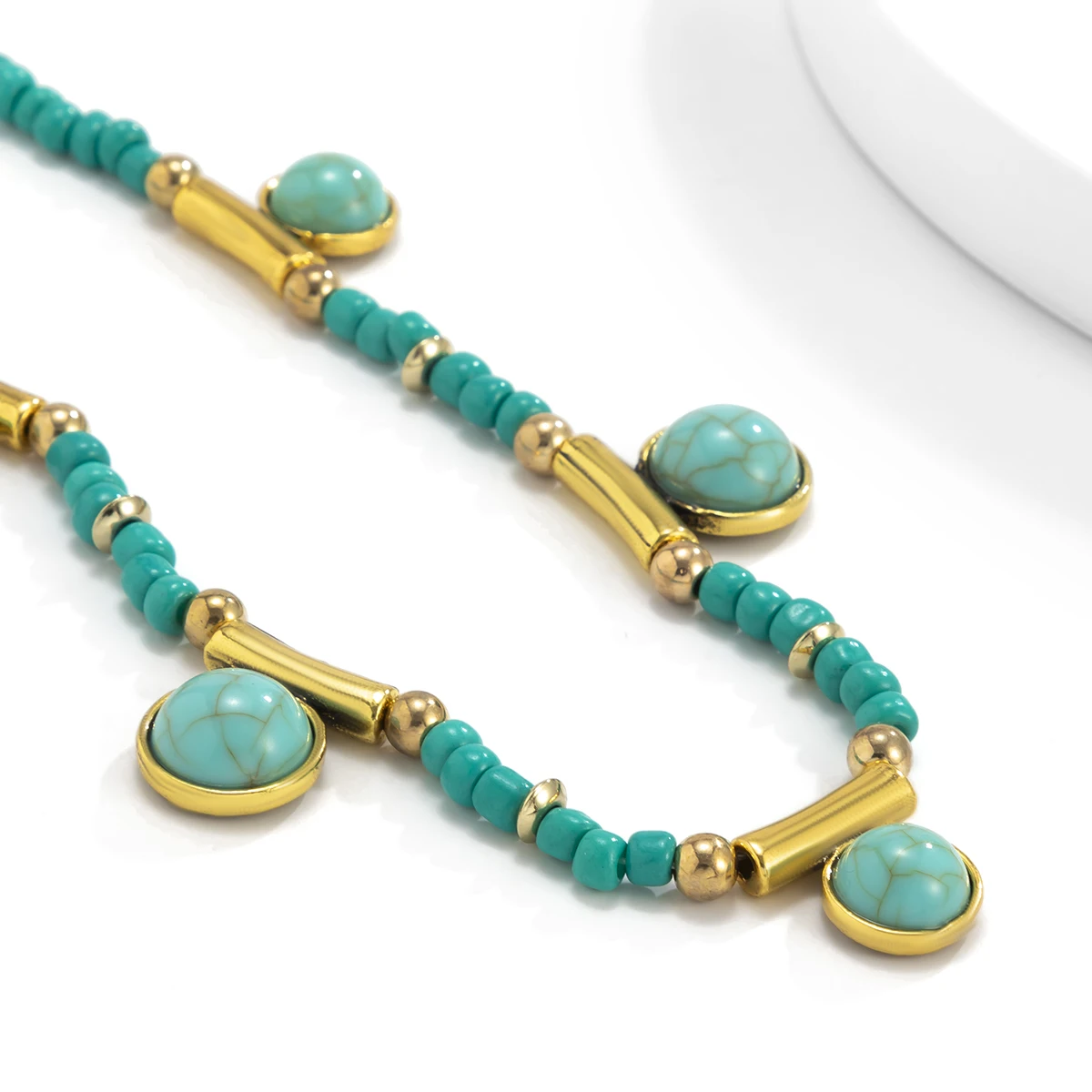 IngeSight.Z Green Color Stone Tassel Pendant Necklaces Boho Seed Beaded Chain Choker Collar for Women Neck Jewelry | Украшения и