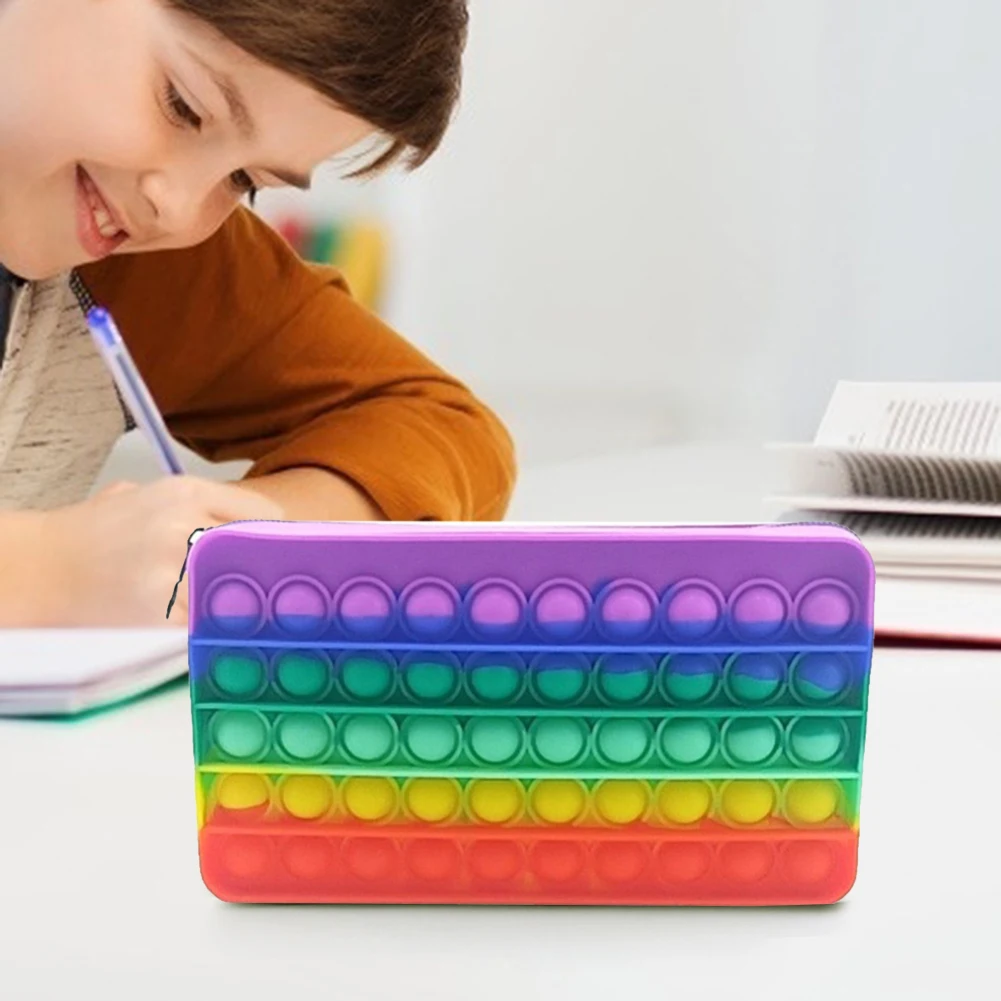 

New Silicone Push Bubble Fidget Toys Rectangle Pencil Case Children Stress Relief Squeeze Toy Antistress Soft Squishy Kids Toys