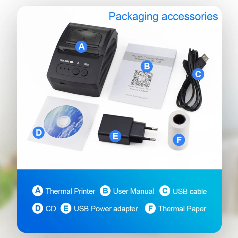 

58mm Bluetooth Thermal Receipt Printer Mini Portable Printer Thermal Receipt Ticket POS Printer For Android iOS Windows ZJ-5811