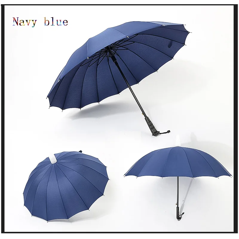 Navy blue 16K поставляется с водонепроницаемым рукавом зонтик с длинной ручкой для мужчин и солнцезащитный крем для женщин автоматический зонт из волокна стенд ветрозащитный - Цвет: Navy blue