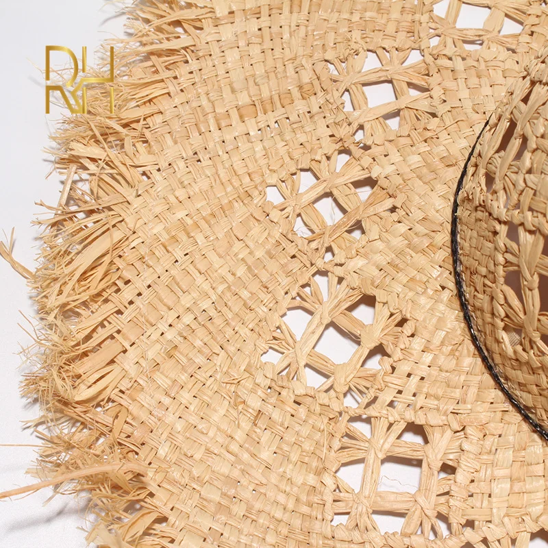 RH Новые Летние Пляжные шапки ручной работы круглый верх натуральная солома рафия