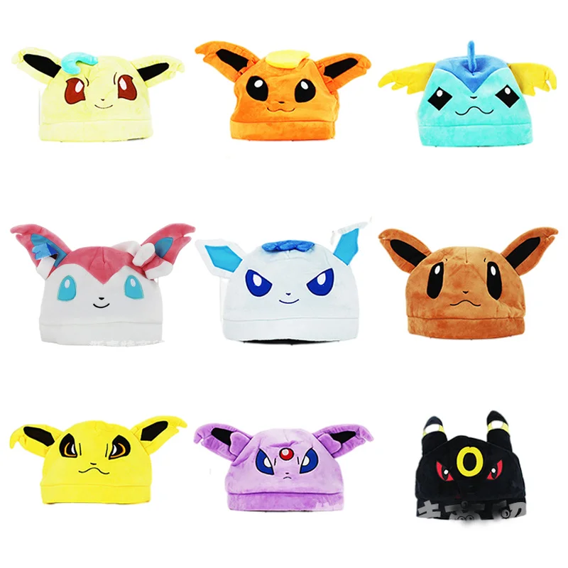 Cartoon Anime Pokemon Pikachu Eevee Charmander Vaporeon Kawaii Plush Hat Cute Funny Cosplay Animals Plushie Hat Birthday Gift