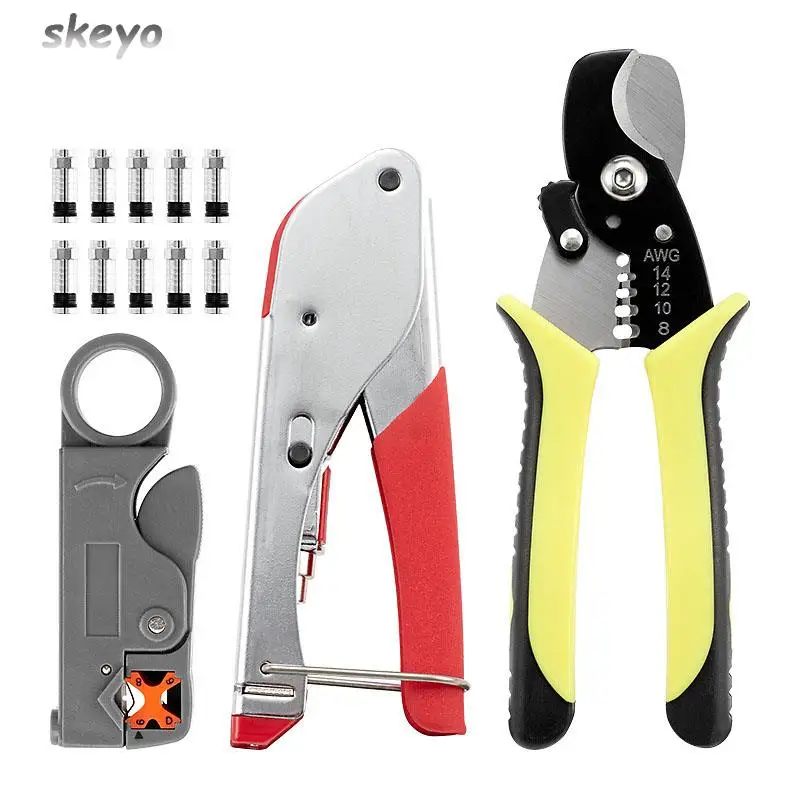 

Coaxial Cable Crimping Tool Set Squeezing Forceps&Wire Stripper For RG6 Coaxial Cable Crimper With Compression Connectors