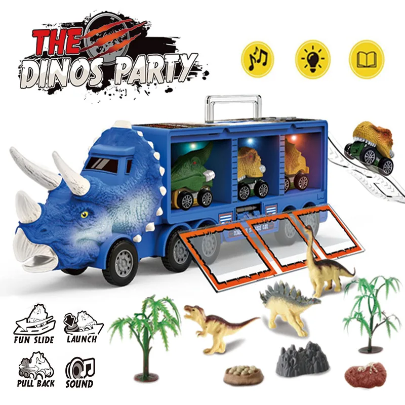 

Контейнер-Динозавр для мальчиков, грузовик для транспортировки, тянущийся динозавр, модель автомобиля, животное, детские игрушки, подарки н...