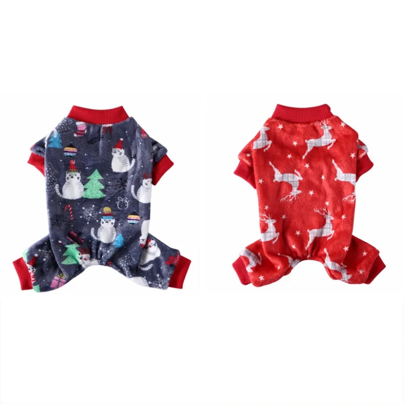 

Cartoon Pattern Christmas Design Printed Dog Clothes For Winter Warm Dog Jumpsuits For Puppy French Bulldog Xmas For Pet Dog