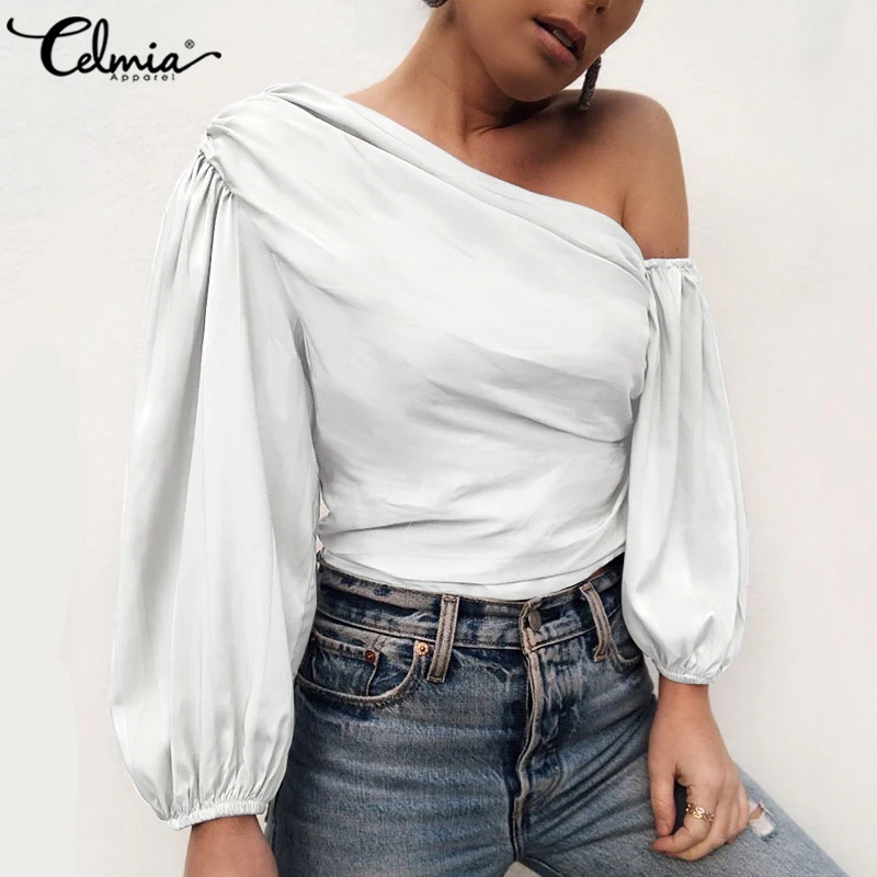Блузка Celmia Женская атласная с открытыми плечами модная пикантная рубашка