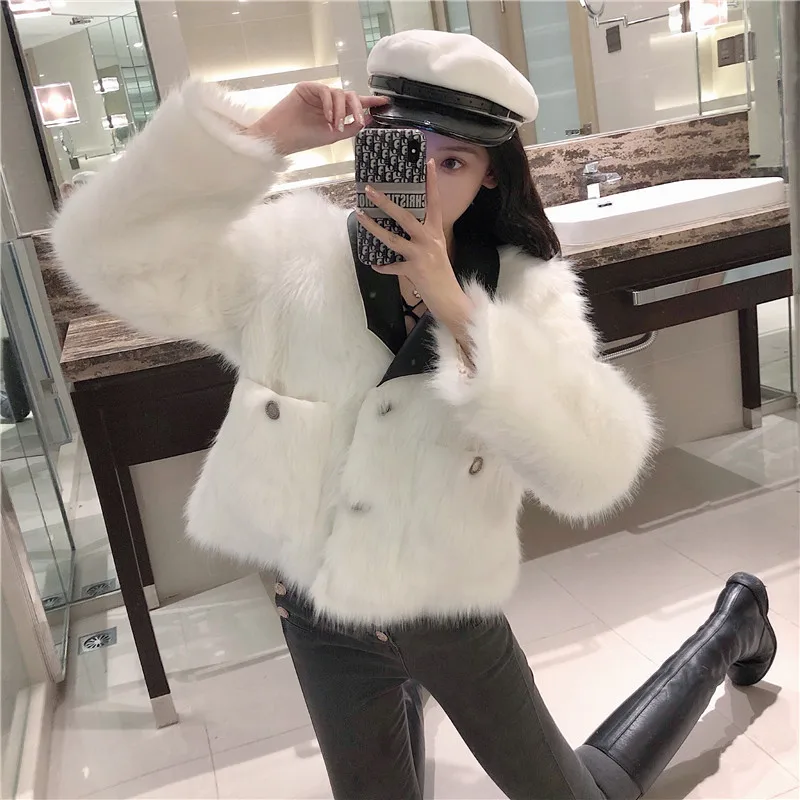 

Пальто из лисьего меха и травы, женское, осенне-зимнее, 2020