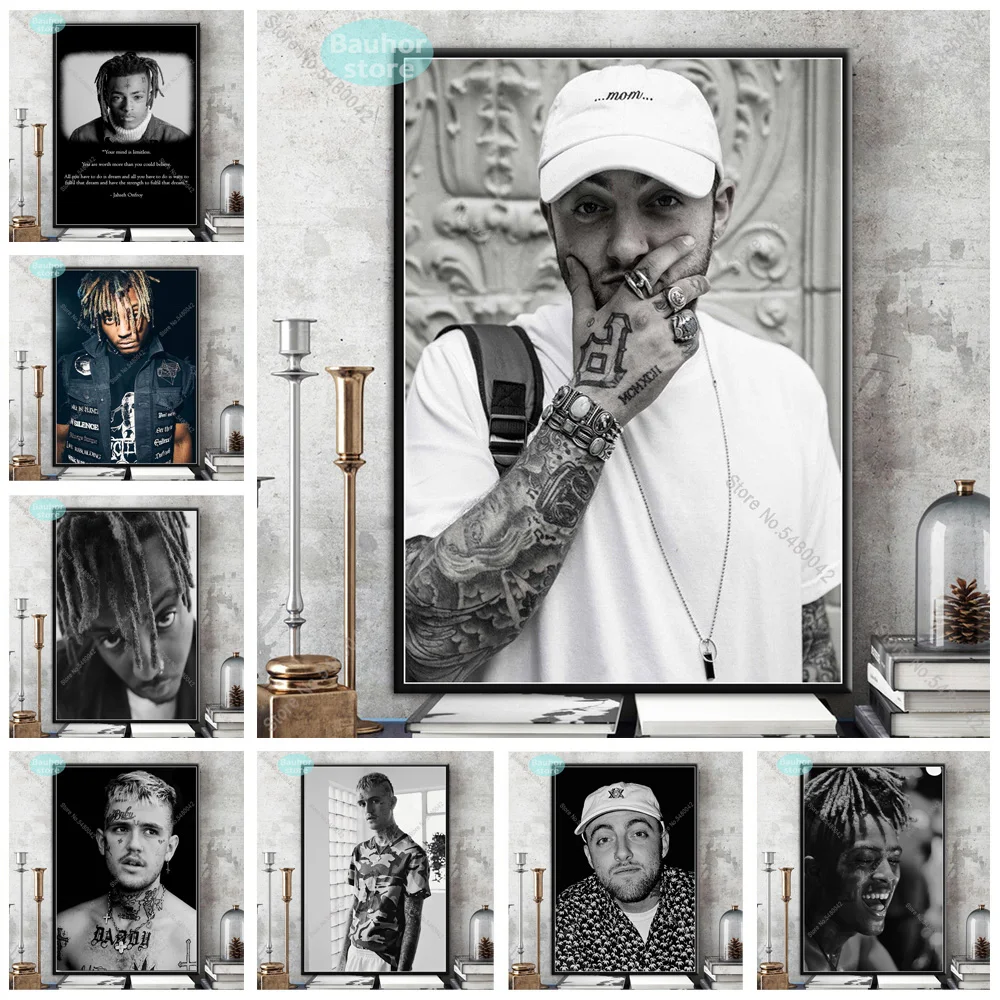 Плакат Рипа Янг Mac Miller Lil Peep XXXTentacion Juice WRLD холст черно белые плакаты и печать