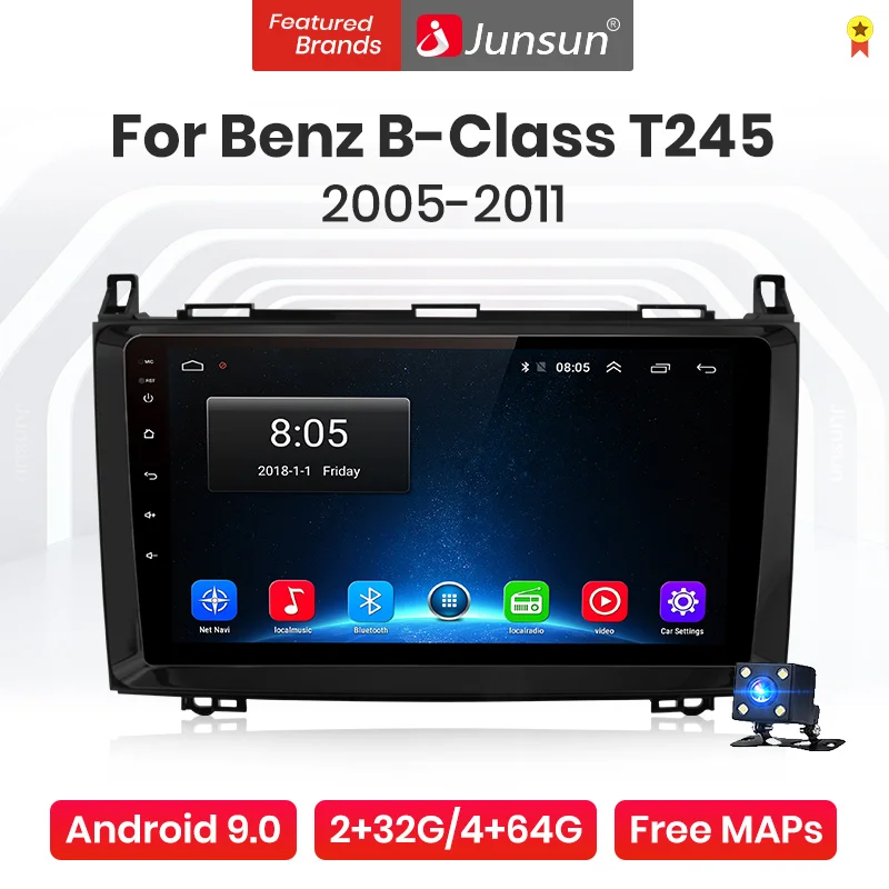 Автомагнитола Junsun V1 Pro 4 Гб + 64 ГБ Android 9 0 4G мультимедийный плеер для Mercedes Benz B Class T245